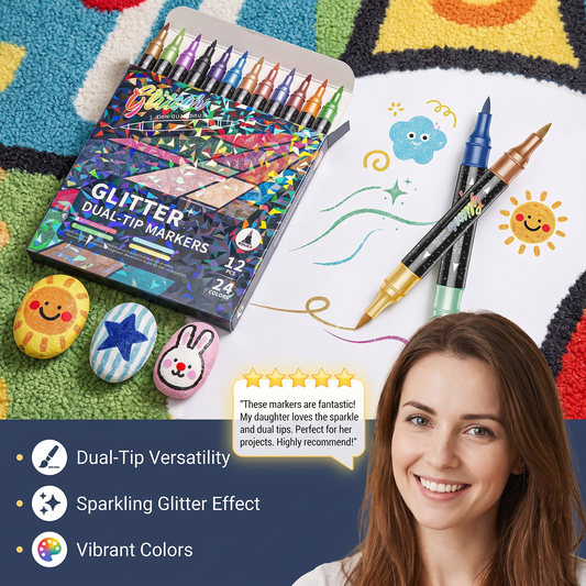 Glitter Brush Marker Set – Dual-Tip Sparkling Art Markers
