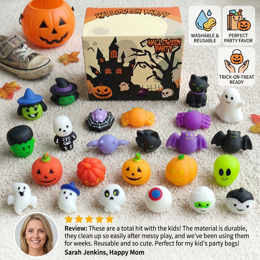 Washable & Reusable Halloween Squishy Toy Set for Party Favors and Trick-or-Treating