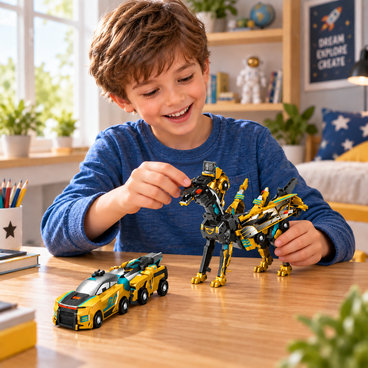2-in-1 Magnetic Transforming Car & Dinosaur Toy with Automatic Collision Action