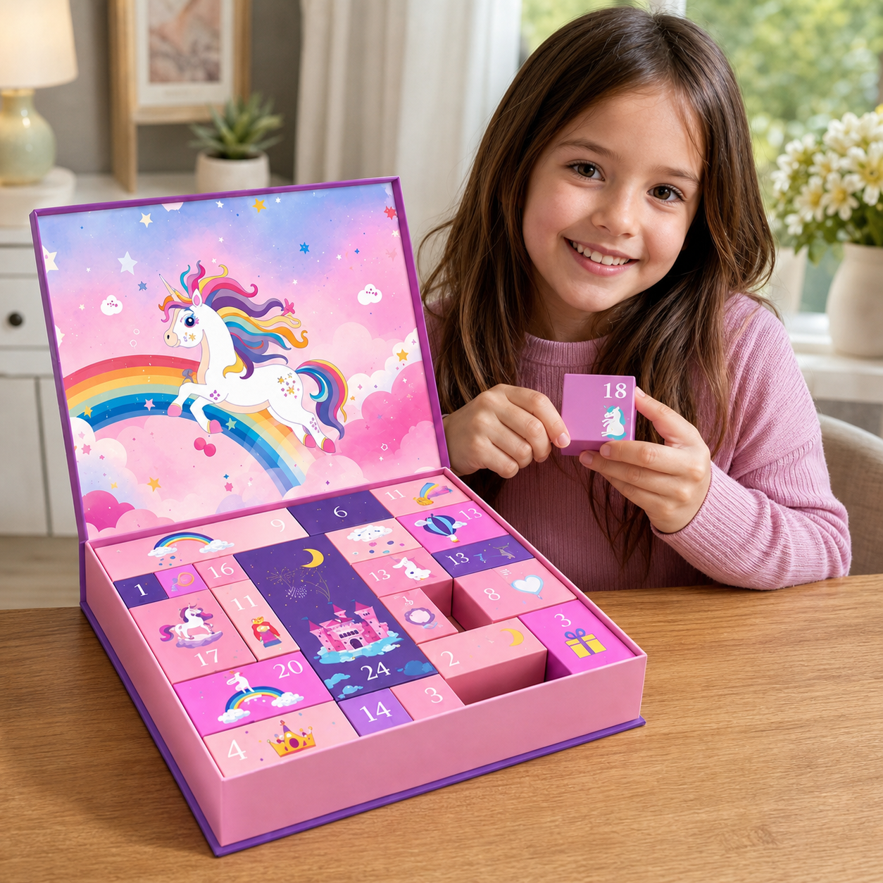 24-Day Unicorn Advent Calendar with Hair Accessories, Stickers & Surprise Gifts