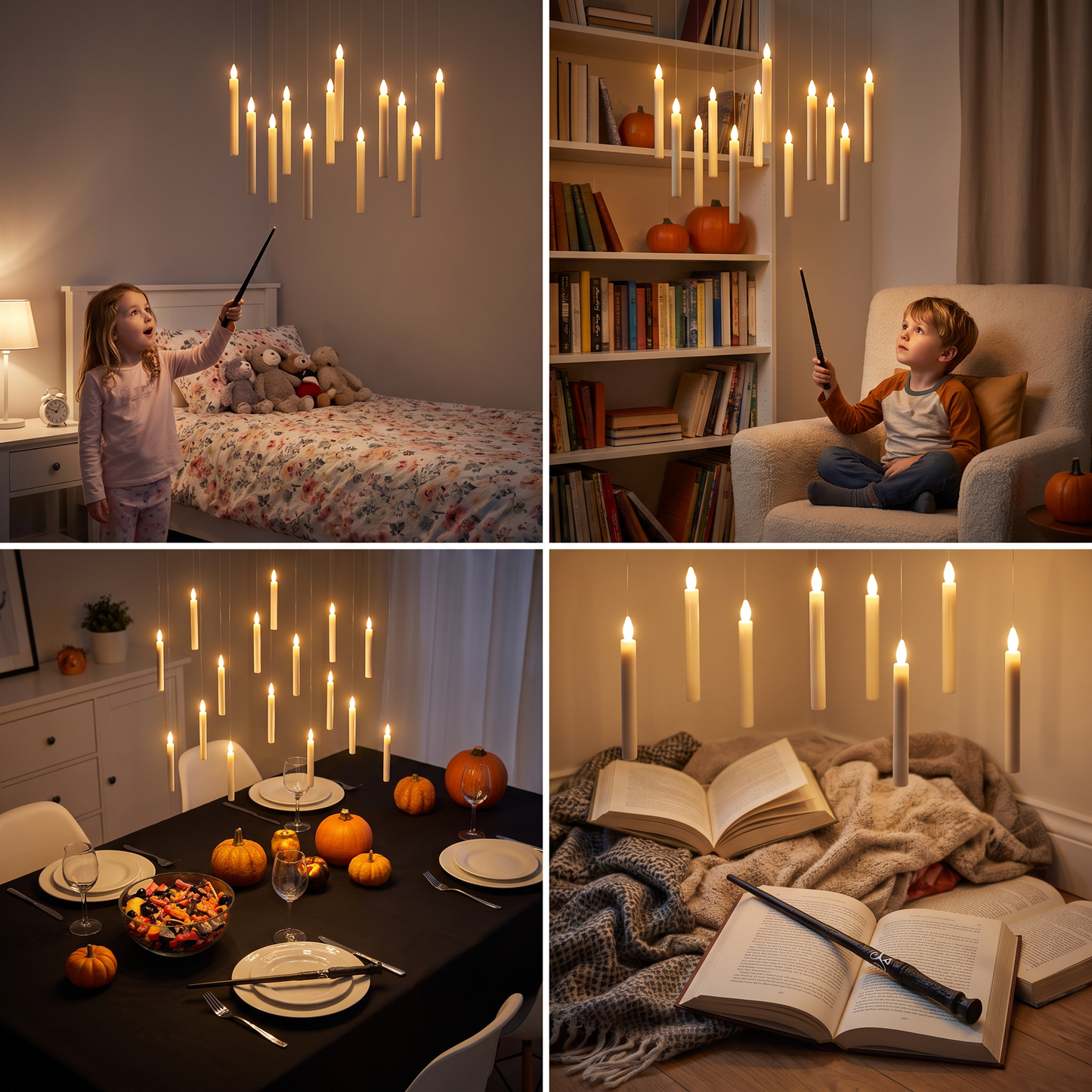 Magic Wand-Controlled Floating LED Candles with Hanging Hooks