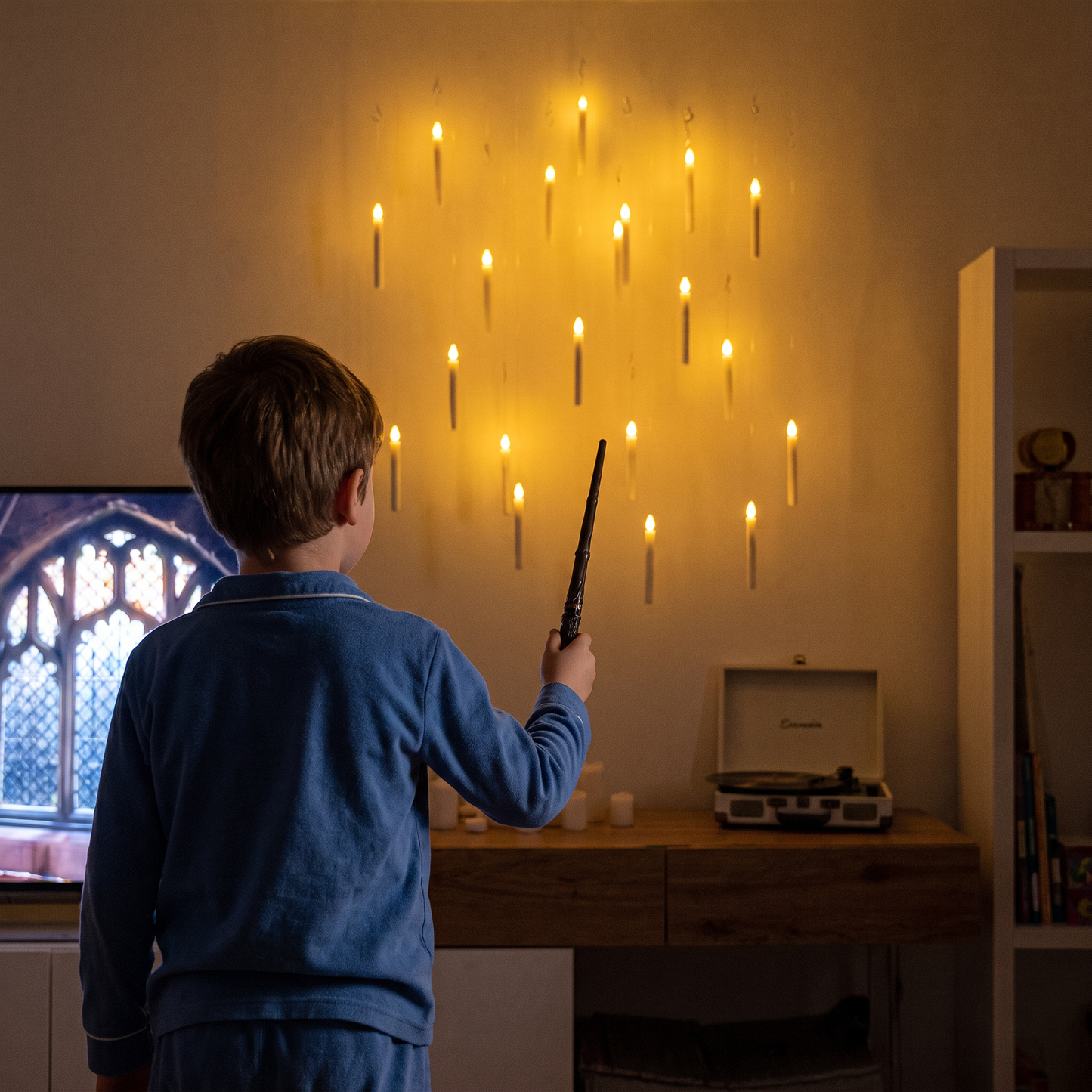 Magic Wand-Controlled Floating LED Candles with Hanging Hooks