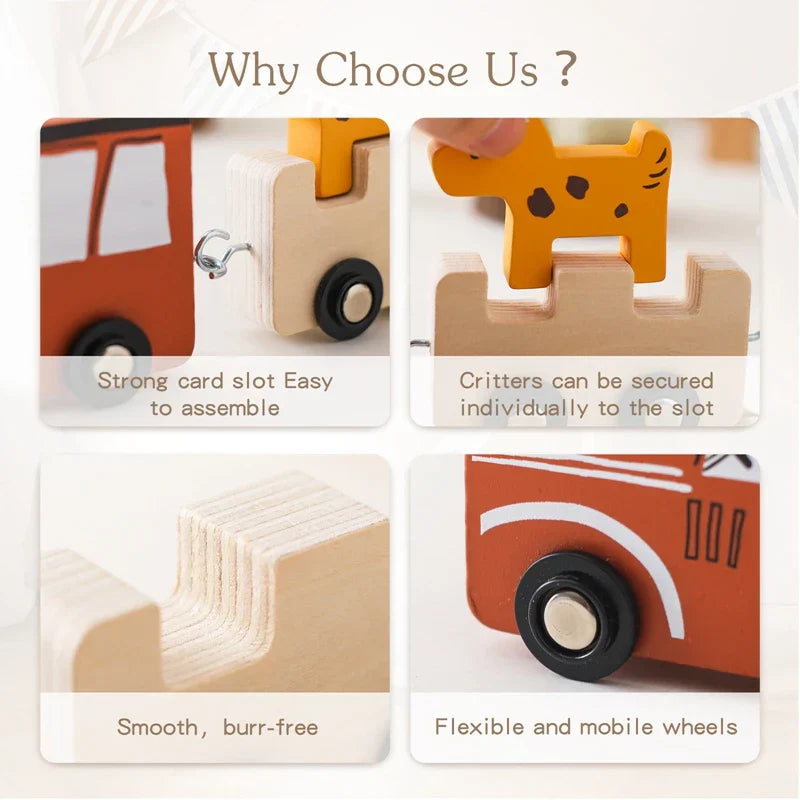 Wooden Farm Animal Train Set