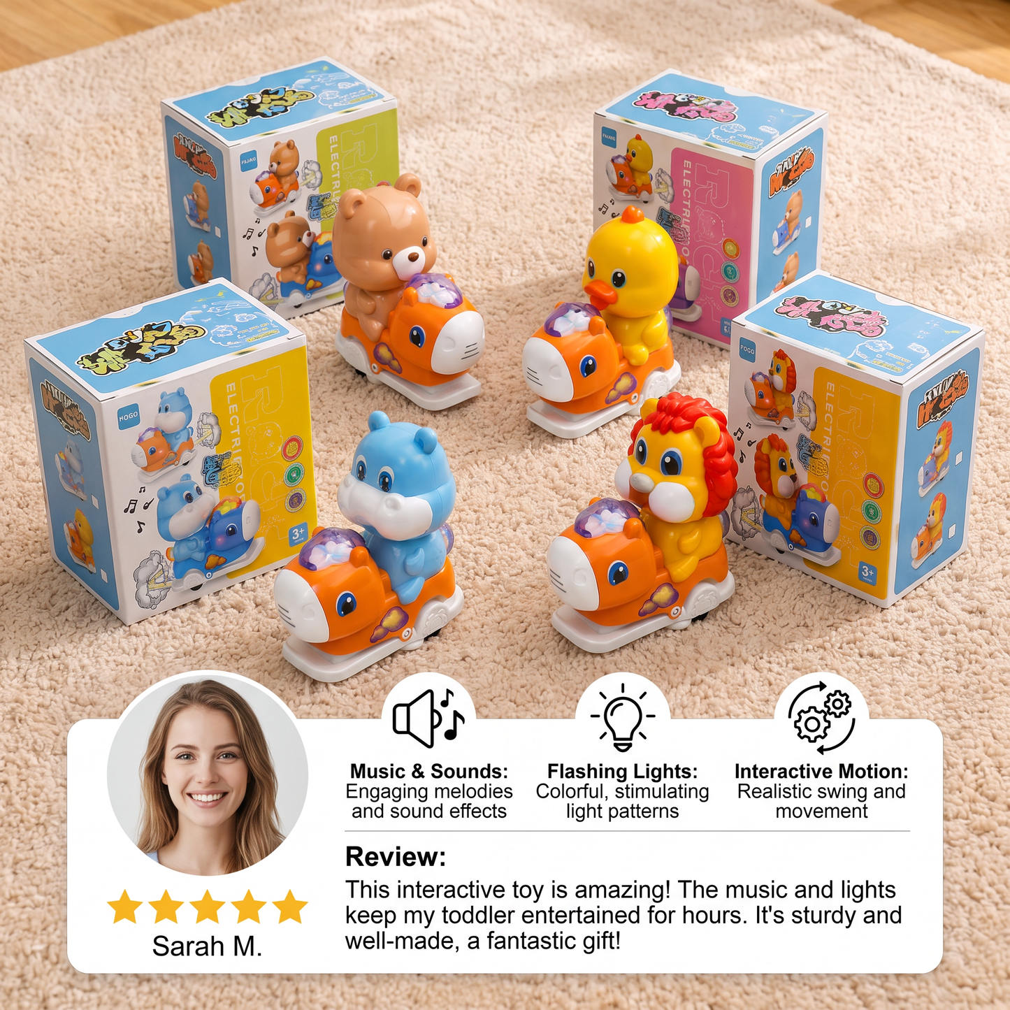 Interactive Animal Swing Toy with Music & Lights