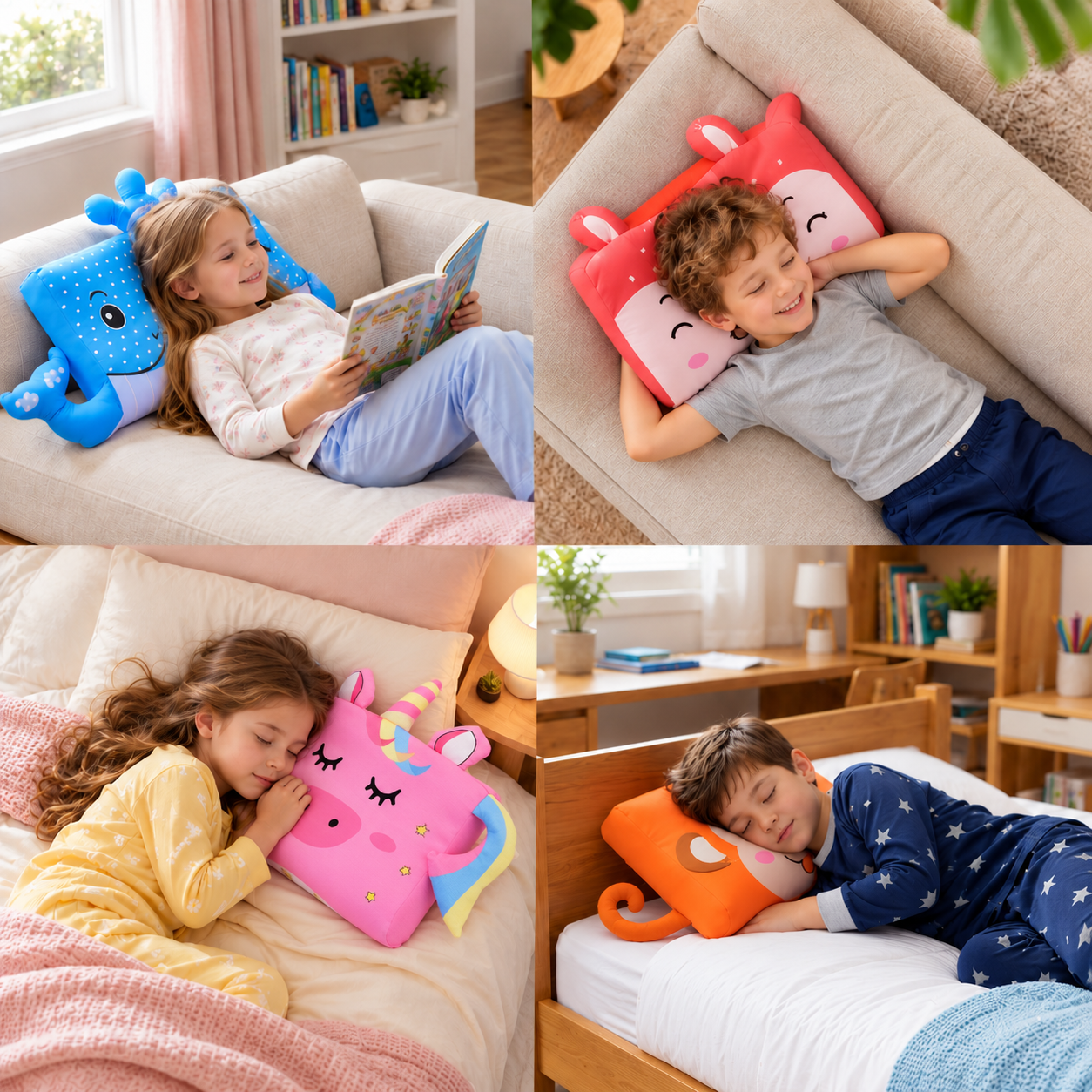 Calming Ergonomic Kids’ Pillow with Cartoon Animal Pillowcase