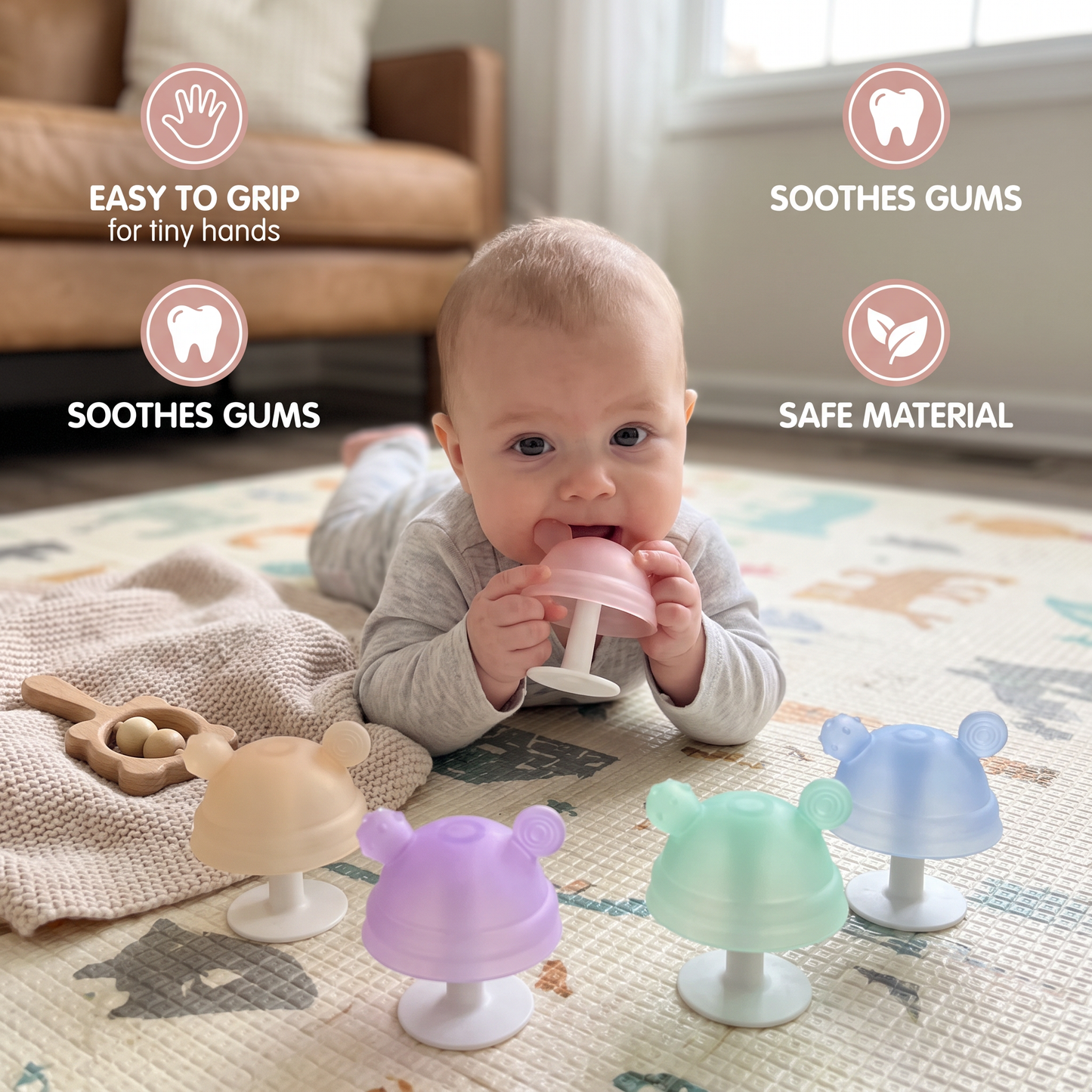 Baby Mushroom Silicone Teether for Tiny Hands