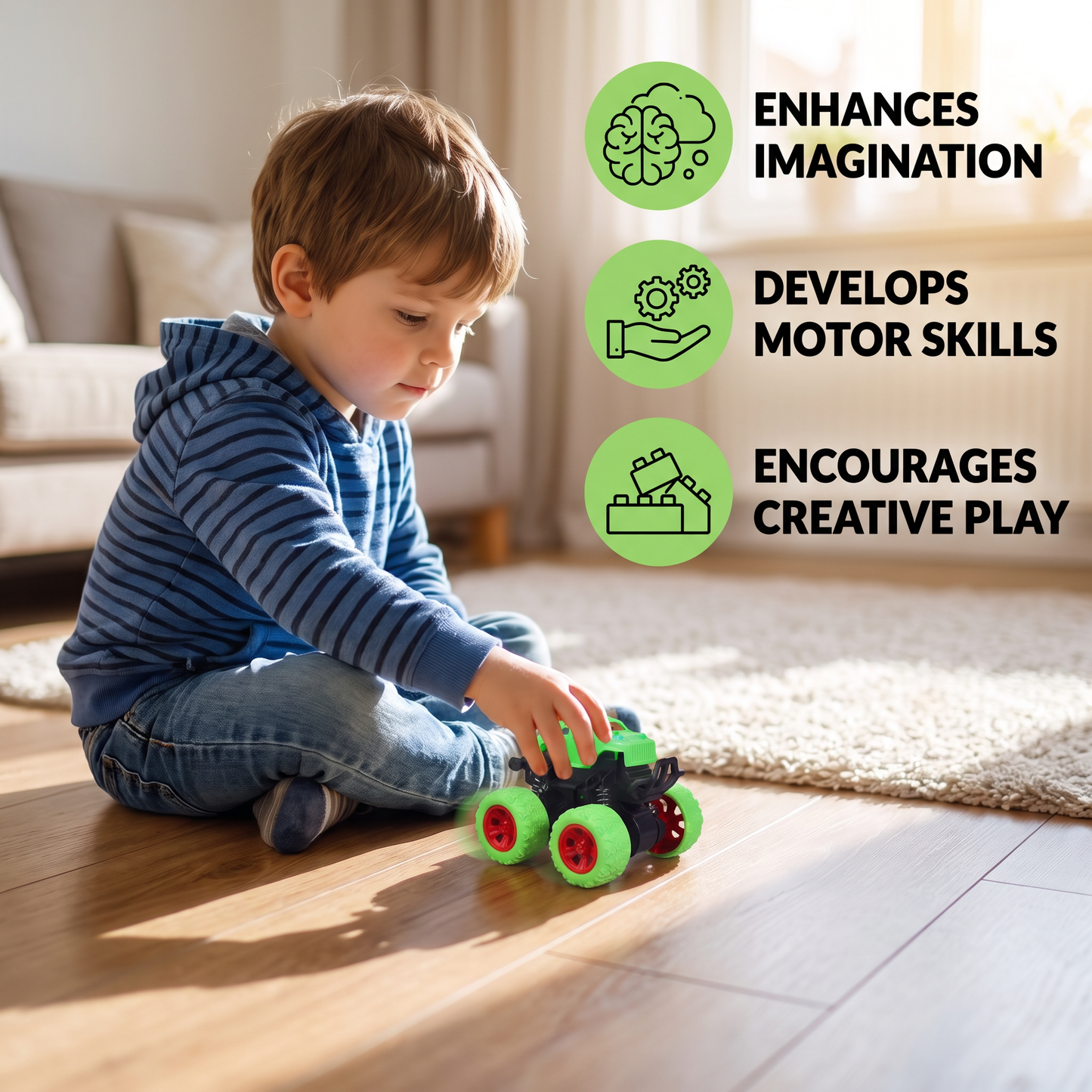 Friction-Powered Monster Truck Stunt Car for Kids