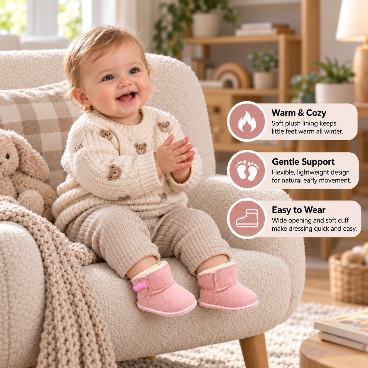 Fleece-Lined Baby Winter Boots with Soft, Non-Slip Soles