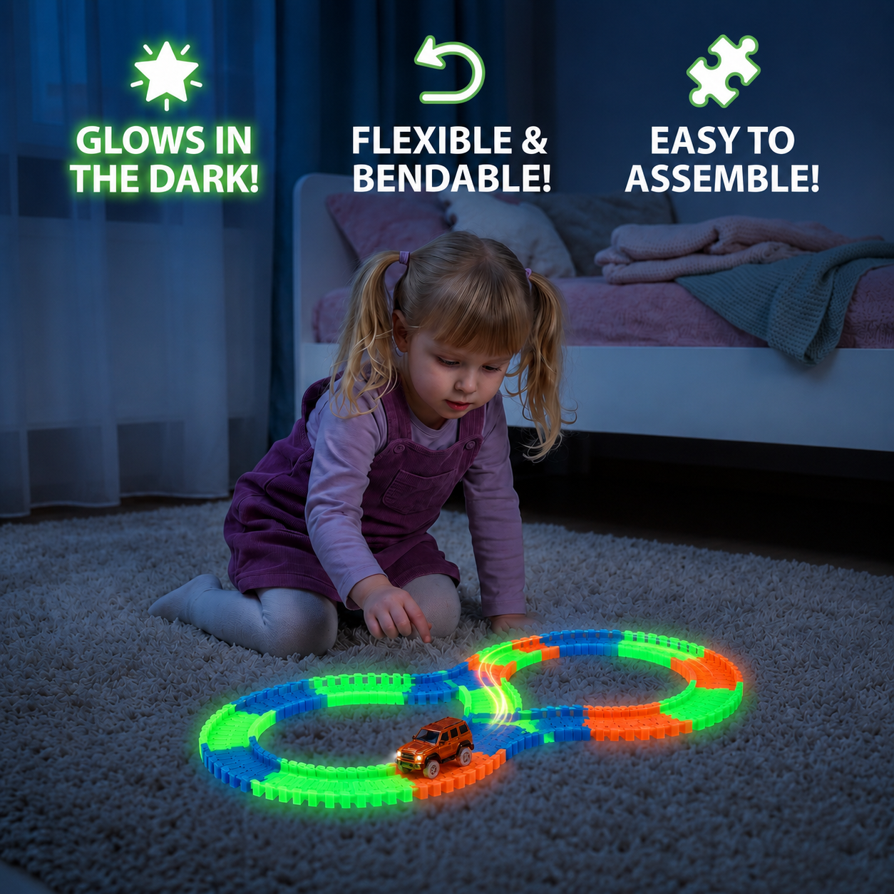 Glow-in-the-Dark Flexible Sand Race Track Set for Kids