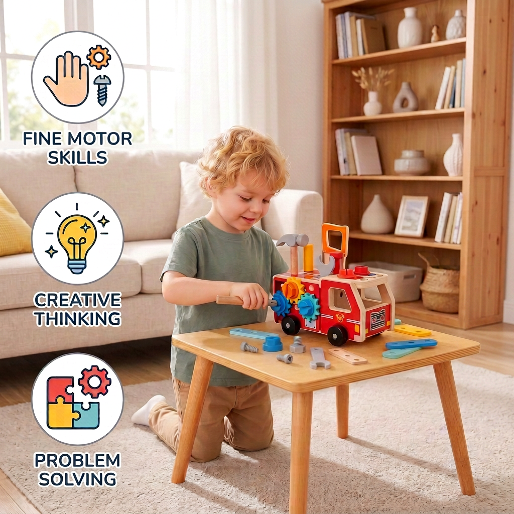 Montessori Wooden Firefighter Tool Box & Building Set