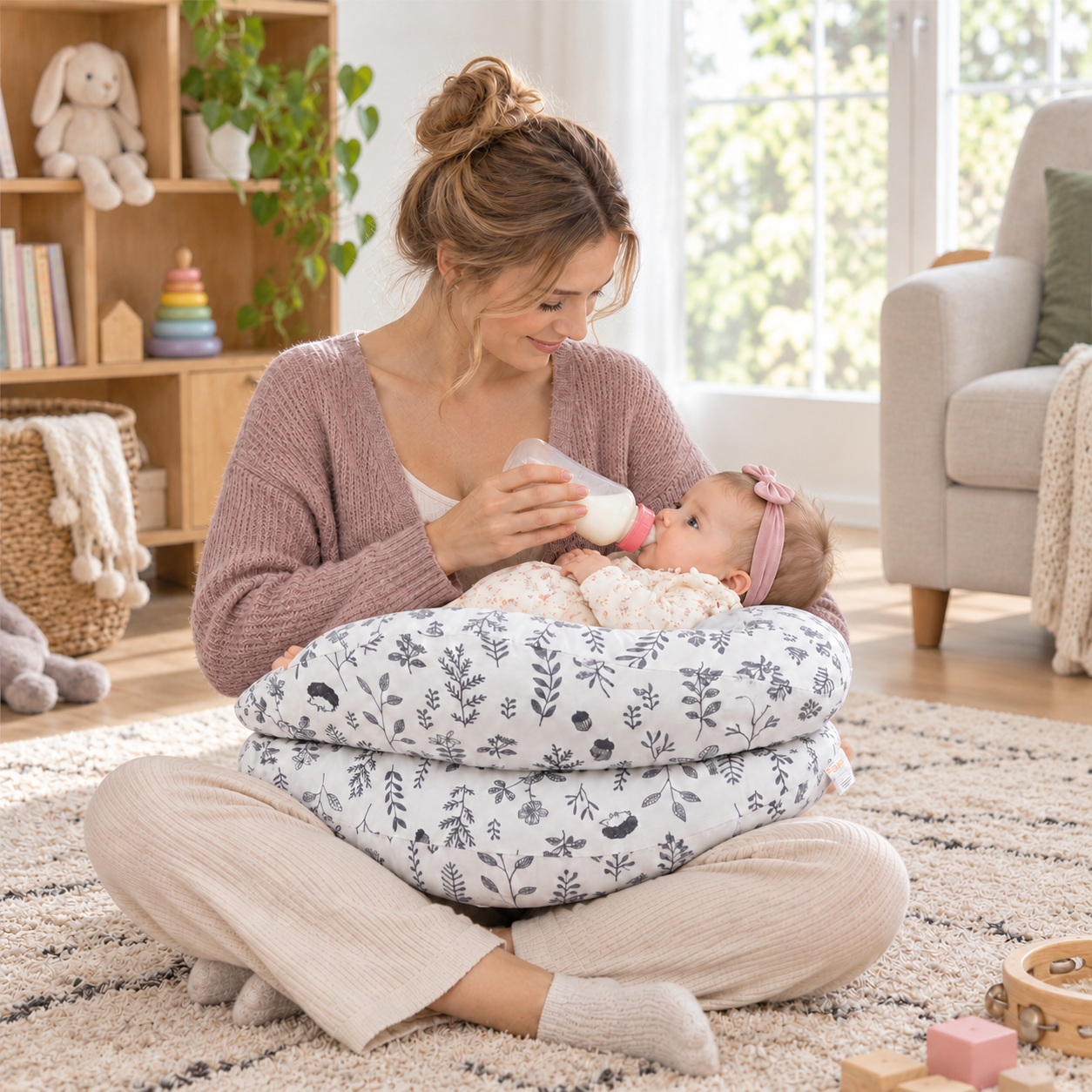 Multifunctional Nursing Pillow for Breastfeeding & Bottle Feeding with Removable Cover
