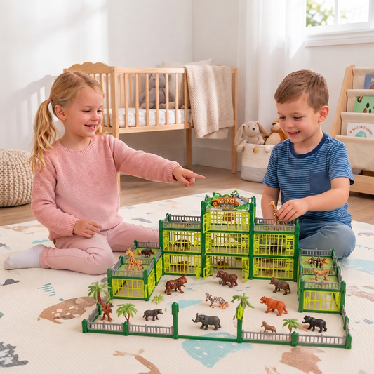 Modular Build-Your-Own Zoo Playset with Animal Figures & Interactive Cages