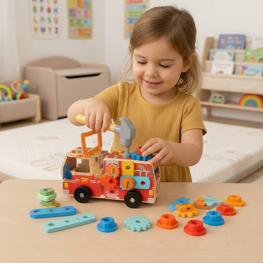 Montessori Wooden Firefighter Tool Box & Building Set