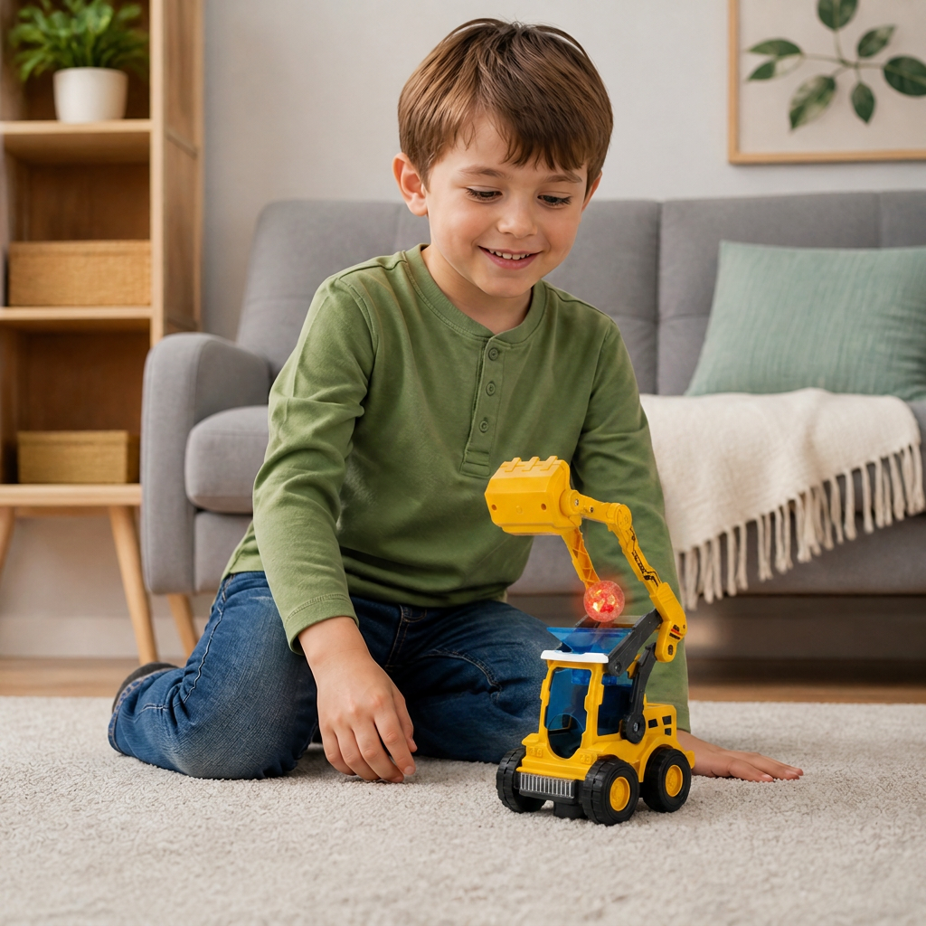 Interactive Light-Up Construction Bulldozer with Ball Launcher for Kids