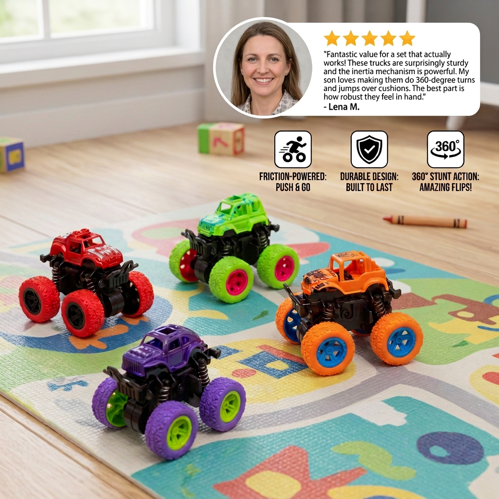Friction-Powered Monster Truck Stunt Car for Kids