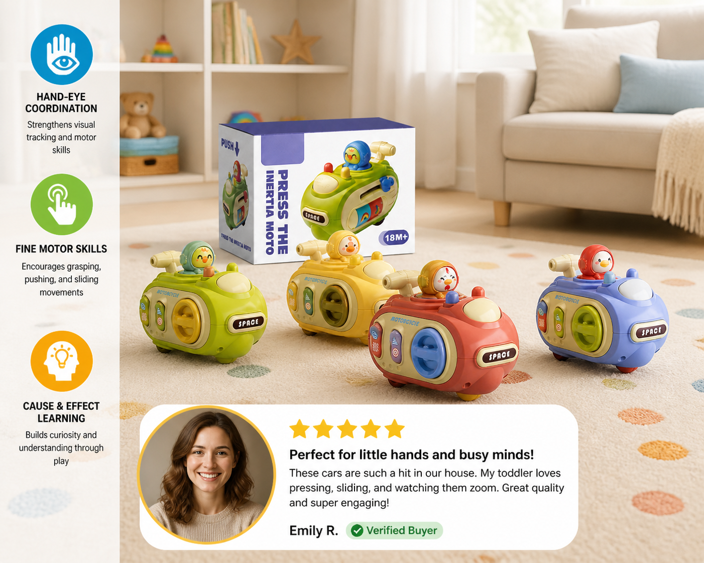 5-in-1 Press & Go Busy Car Toy for Fine Motor Skills Development