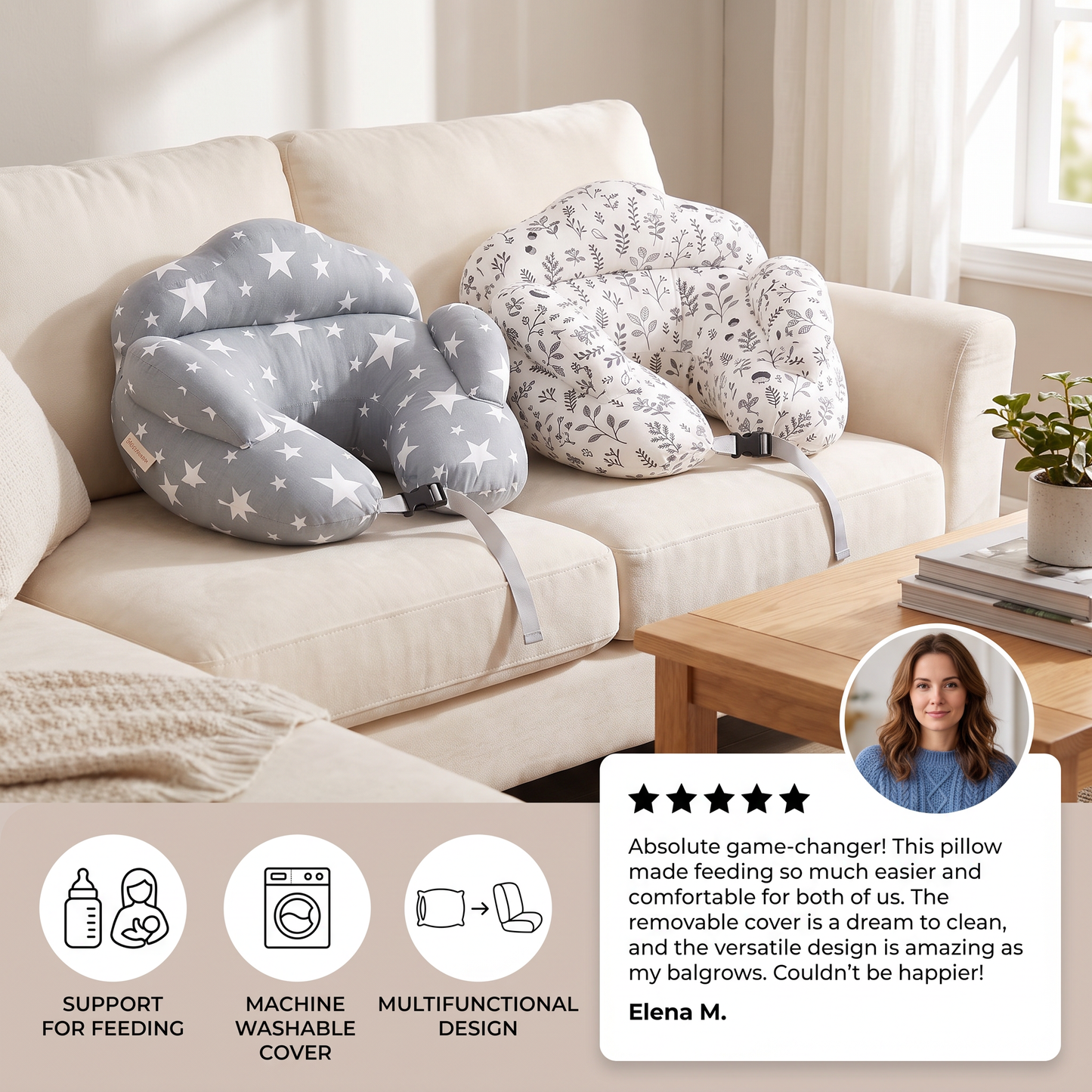 Multifunctional Nursing Pillow for Breastfeeding & Bottle Feeding with Removable Cover