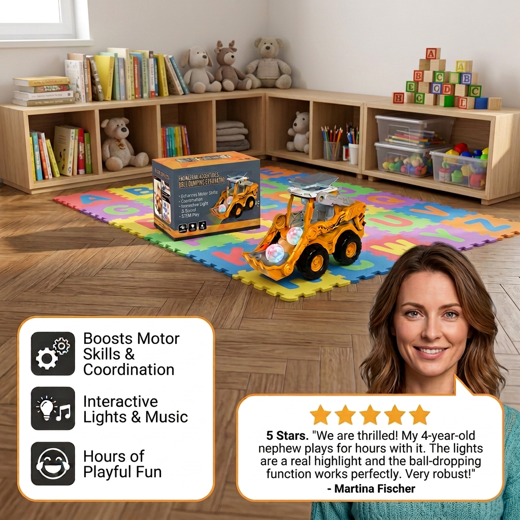 Interactive Light-Up Construction Bulldozer with Ball Launcher for Kids