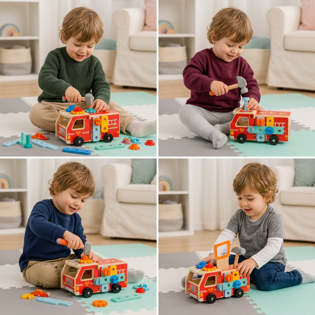 Montessori Wooden Firefighter Tool Box & Building Set