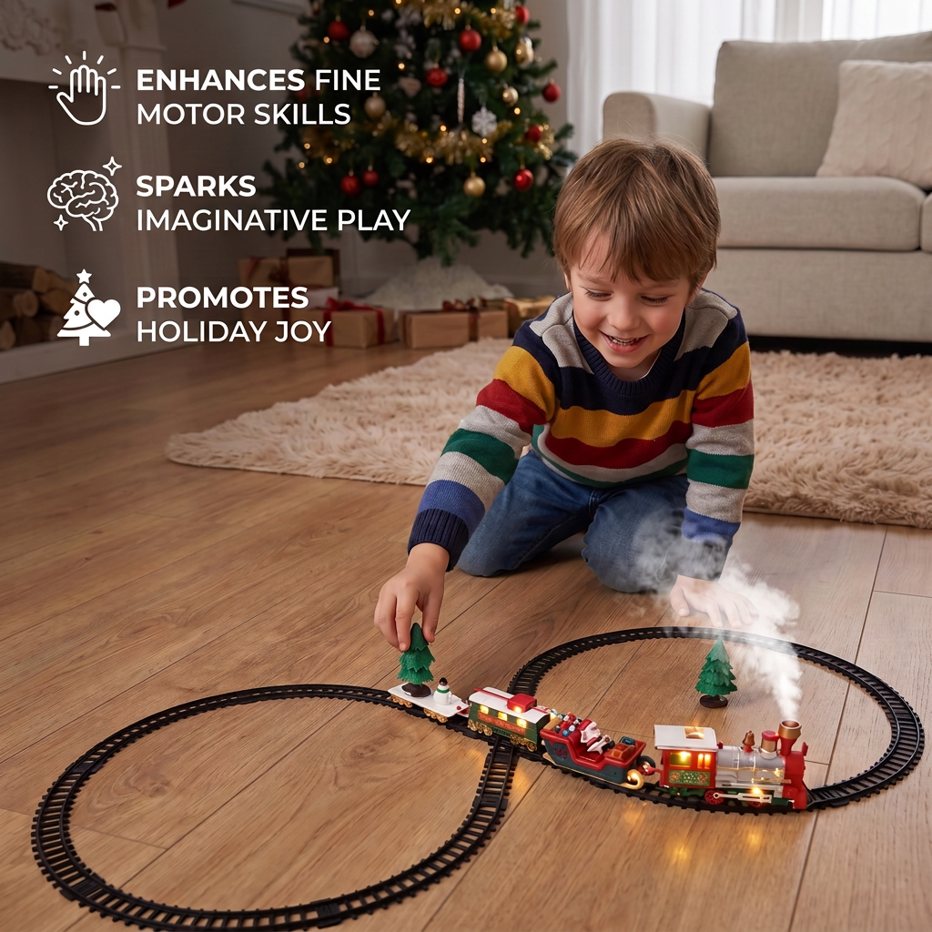 Kids’ Electric Train Set with Lights, Sounds & Steam Effects