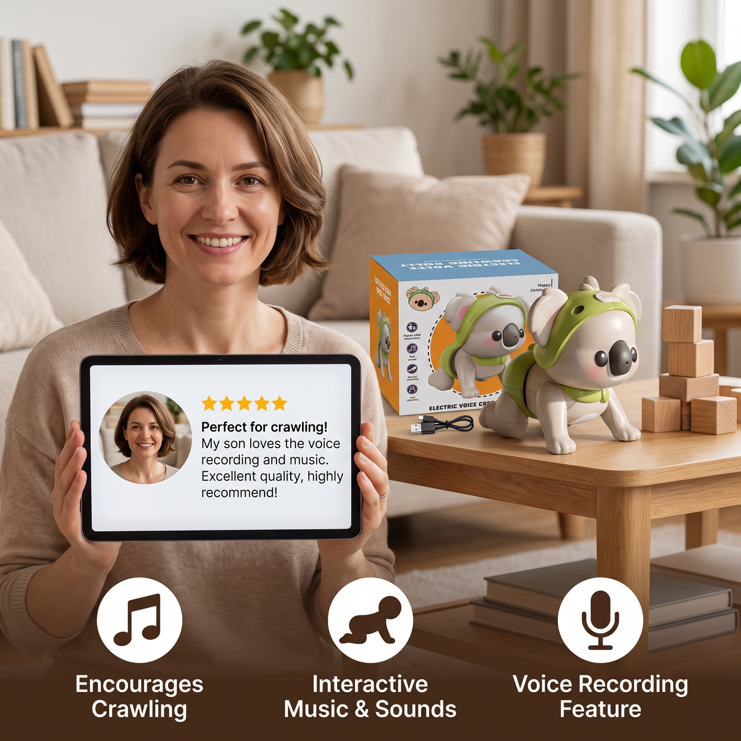 Interactive Crawling Baby Toy with Music & Voice Recording