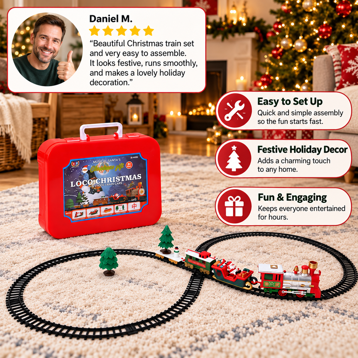 Kids’ Electric Train Set with Lights, Sounds & Steam Effects