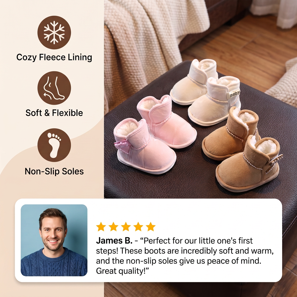 Fleece-Lined Baby Winter Boots with Soft, Non-Slip Soles