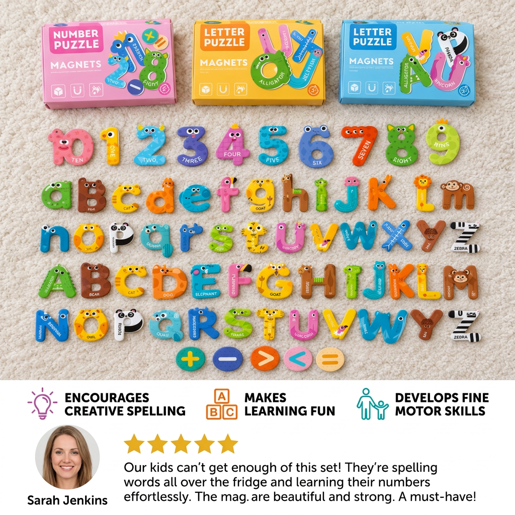 Animal Alphabet & Number Fridge Magnets – Kids’ Spelling and Learning Set