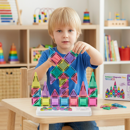 Compact Magnetic Tiles – 40-Piece Montessori Travel Set