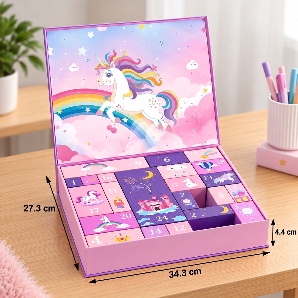 24-Day Unicorn Advent Calendar with Hair Accessories, Stickers & Surprise Gifts