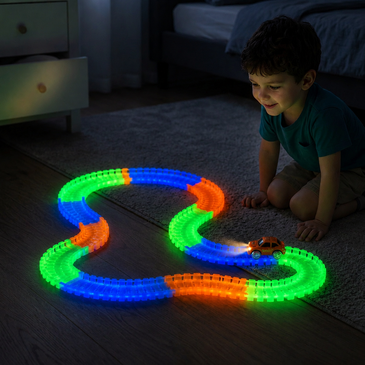 Glow-in-the-Dark Flexible Sand Race Track Set for Kids