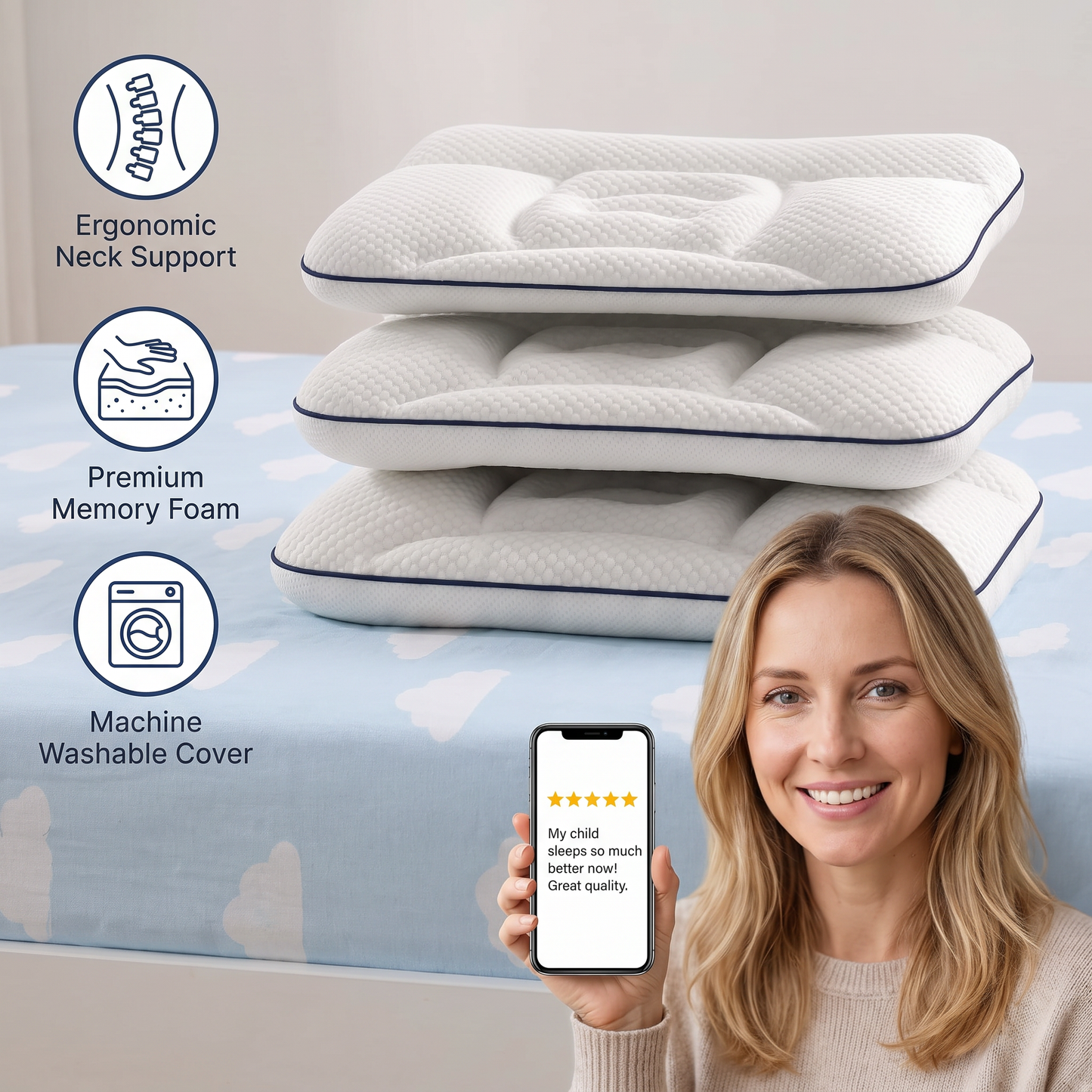 Ergonomic Neck Support Memory Foam Kids Pillow