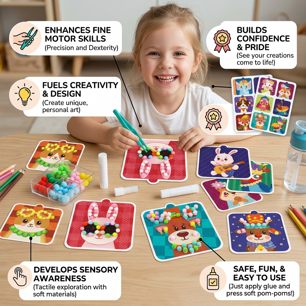 Fuzzy Pom Pom Animal Craft & Painting Kit