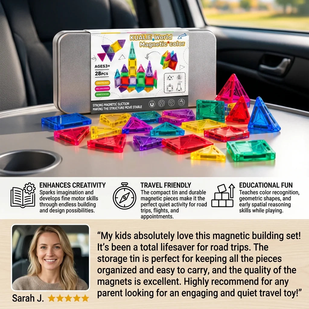 Magnetic Building Blocks Set for Kids – Travel-Friendly Storage Tin
