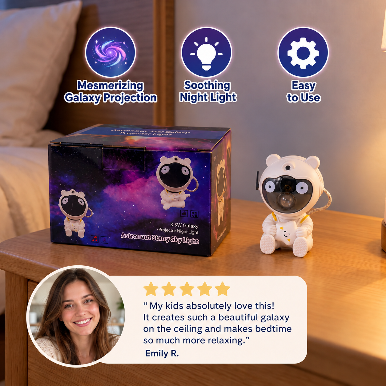 Astronaut Galaxy & Star Projector with 8-Color Nebula & Remote Control