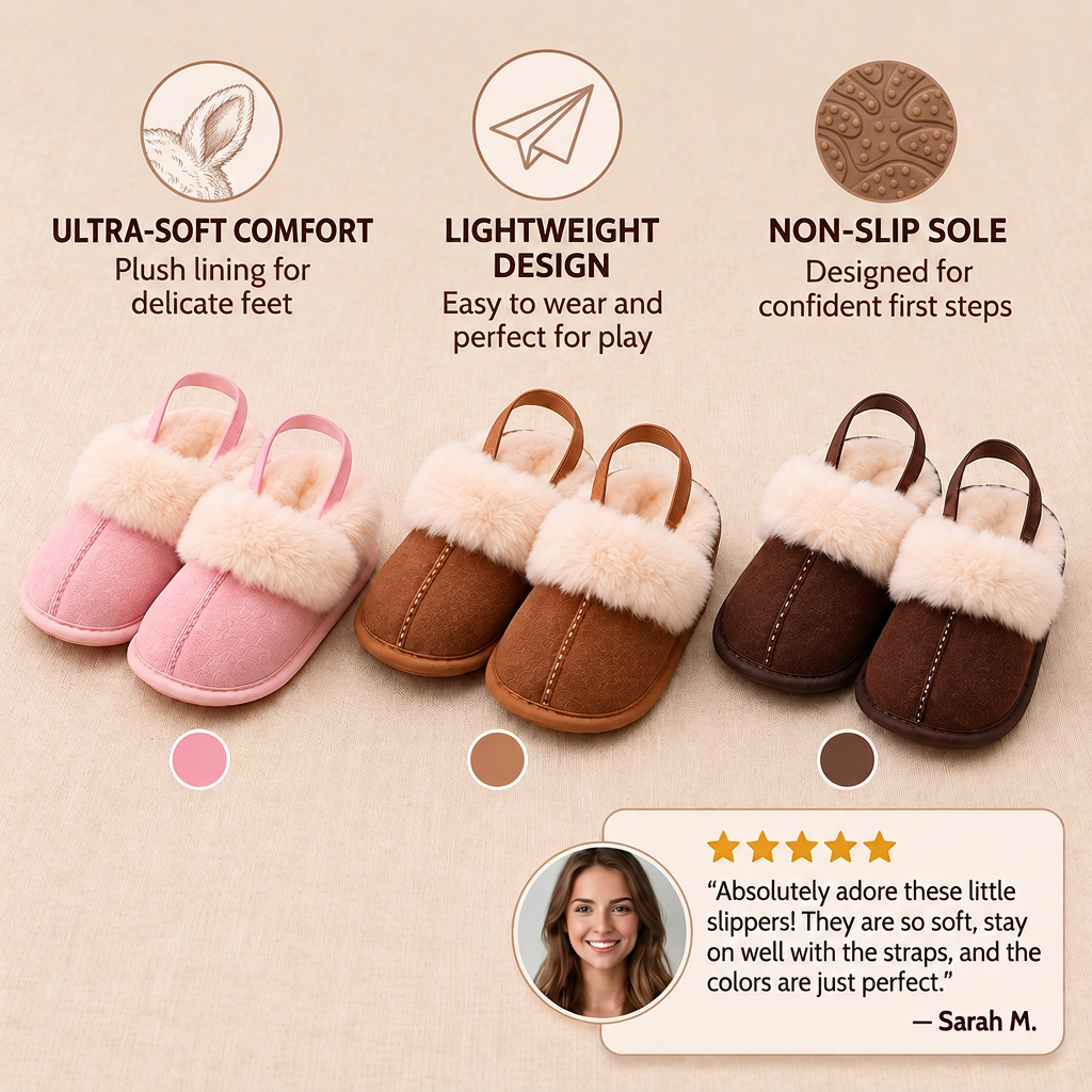 Fluffy Baby & Toddler Slippers with Soft Plush Lining and Non-Slip Soles