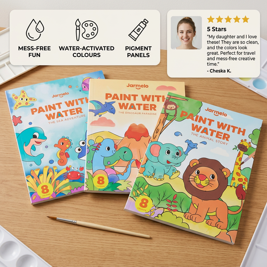 Watercolor Painting Book with Brush – Mess-Free Paint with Water Fun