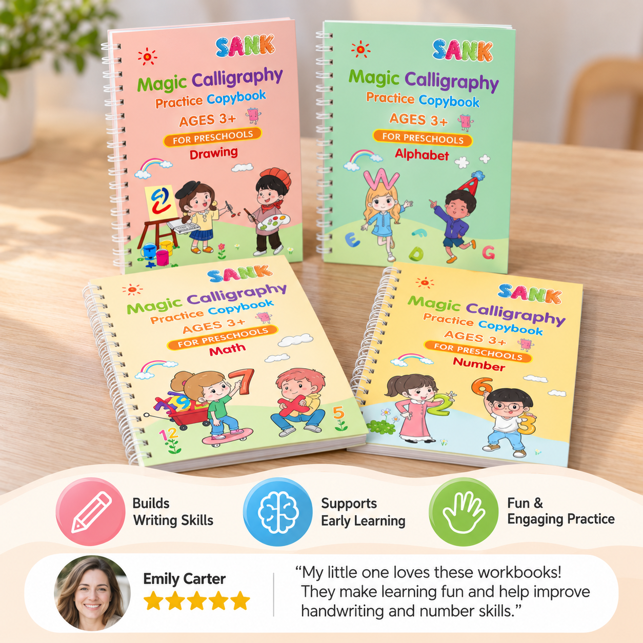 Magic Reusable Grooved Handwriting Practice Books with Disappearing Ink Pens
