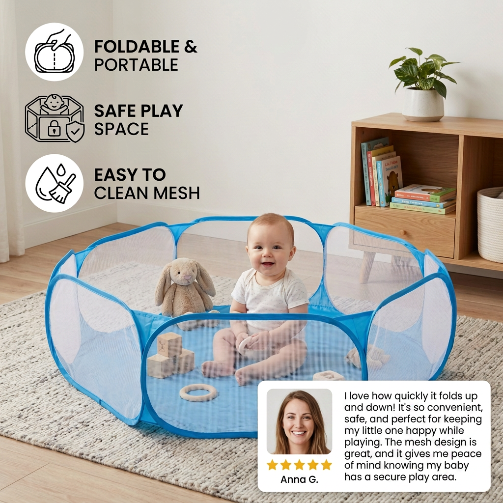 Portable Pop-Up Baby Playpen Tent for Toddlers