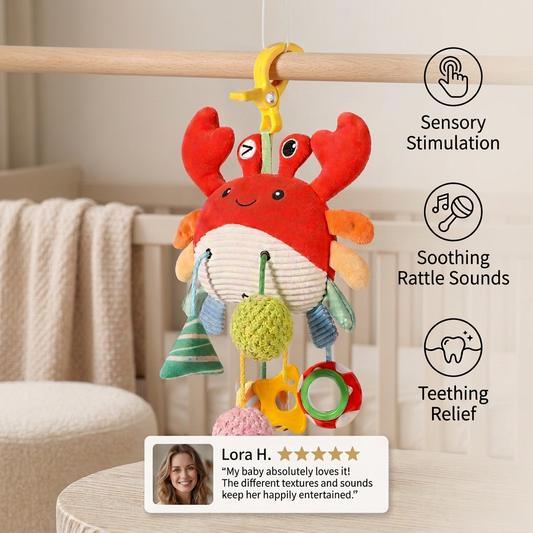 Crab Activity Toy with Pull Cord, Rattle & Teether for Babies