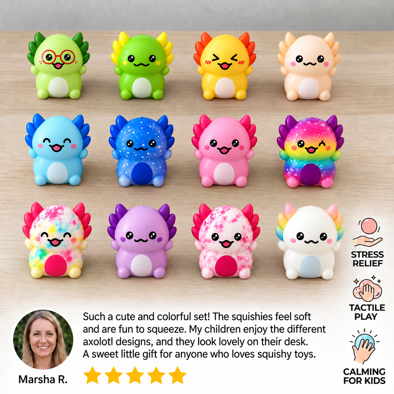 12-Pack Soft Axolotl Squishy Stress Relief Toys