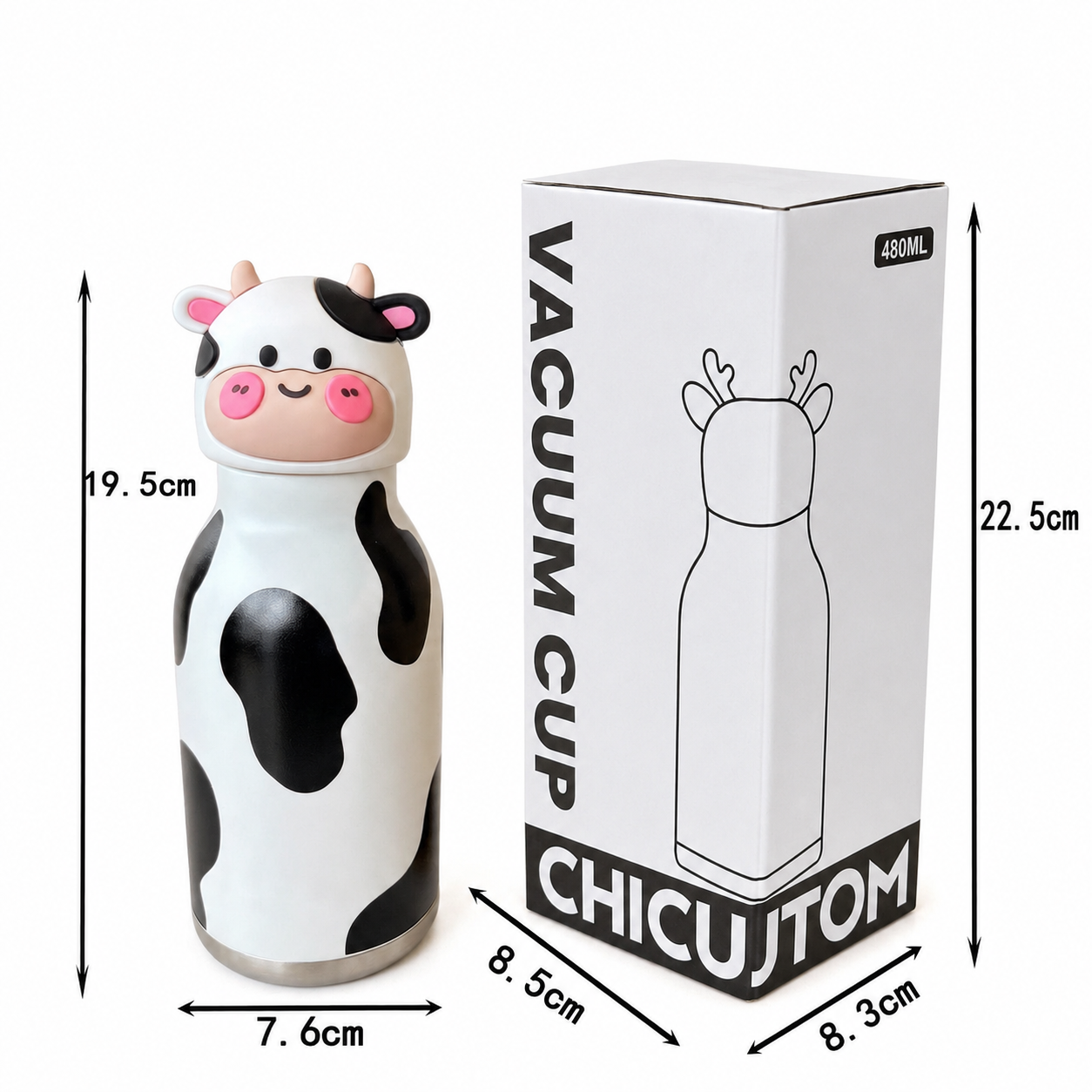 Cute Cartoon Animal Insulated Stainless Steel Straw Cup – 480ml