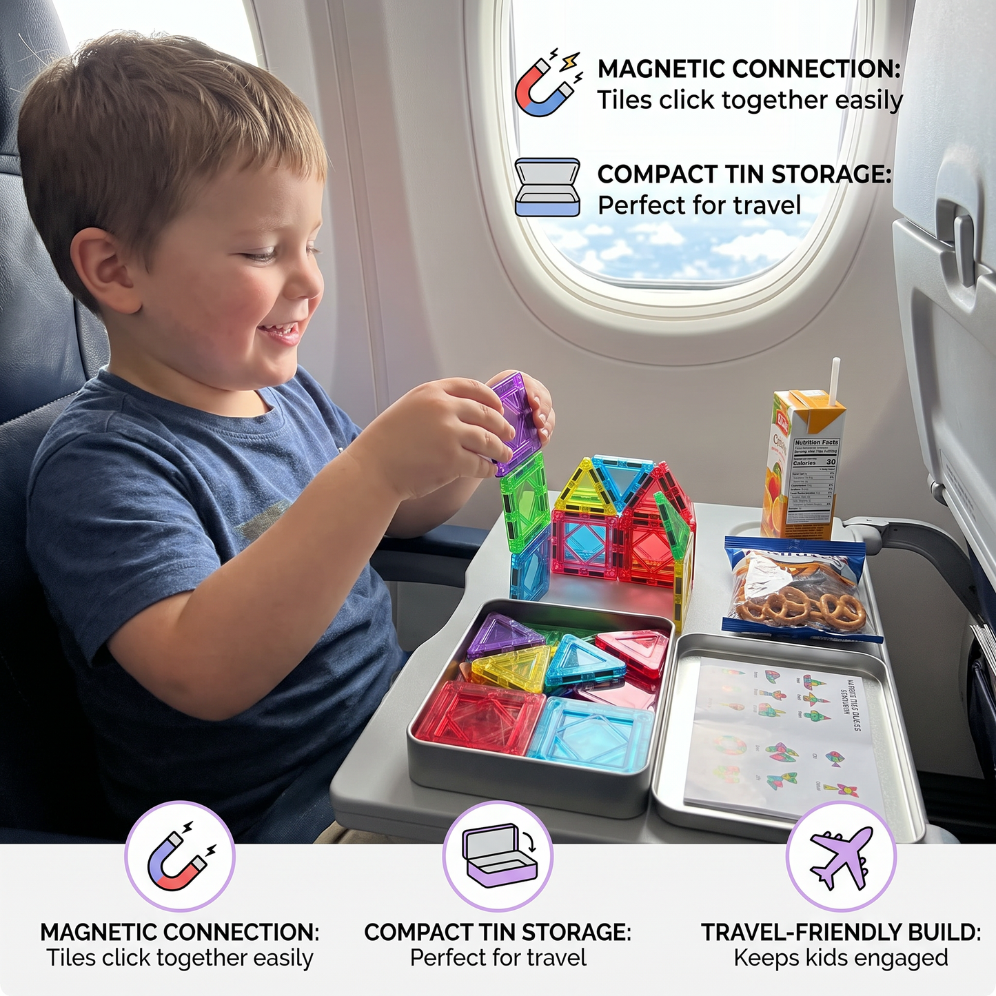 Compact Magnetic Tiles – 40-Piece Montessori Travel Set