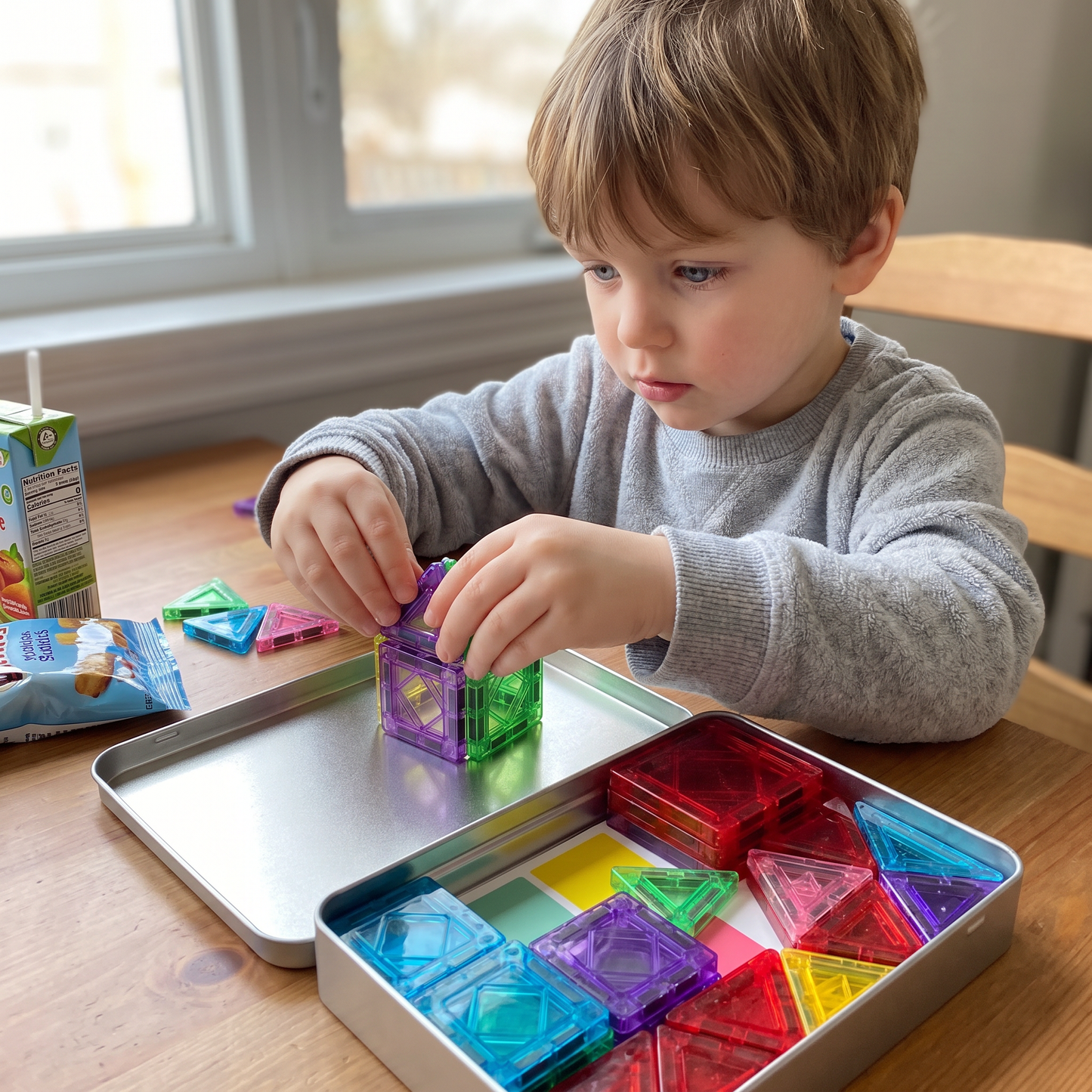 Compact Magnetic Tiles – 40-Piece Montessori Travel Set