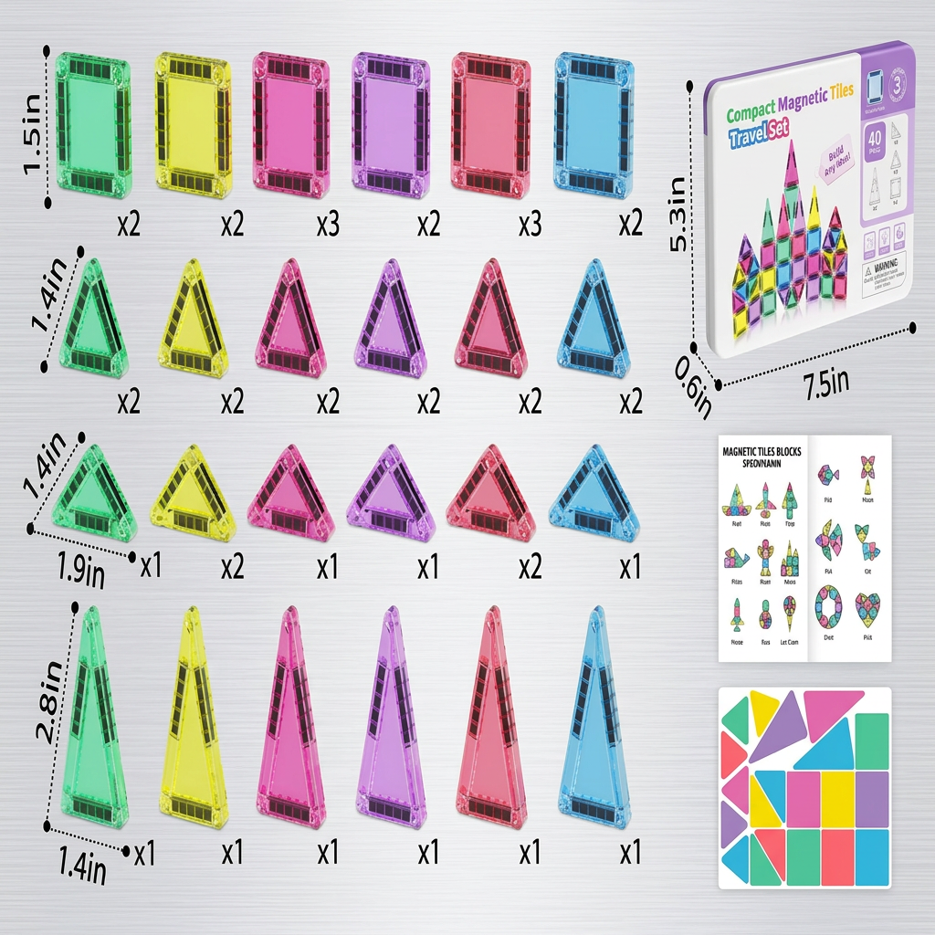 Compact Magnetic Tiles – 40-Piece Montessori Travel Set