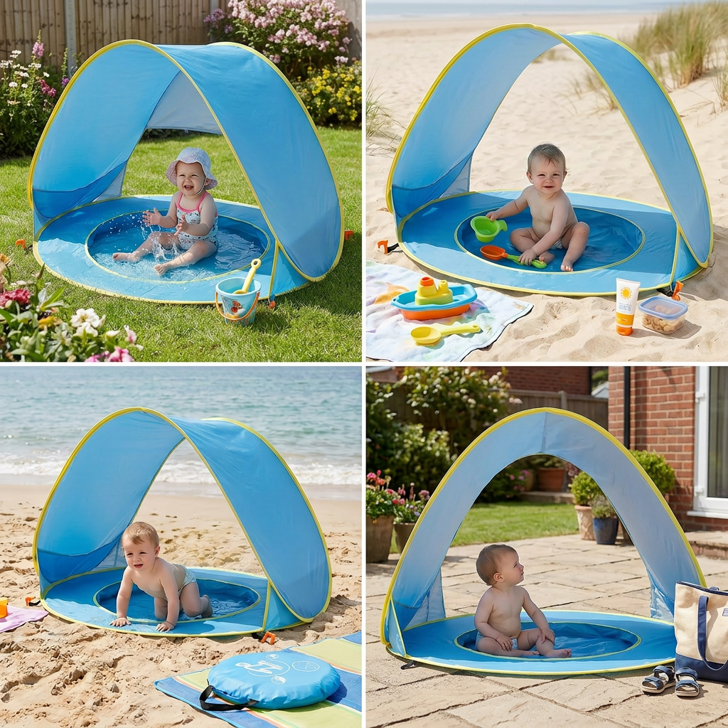 Pop-Up Baby Beach Tent with Built-In Pool & UV Protection – Portable S –