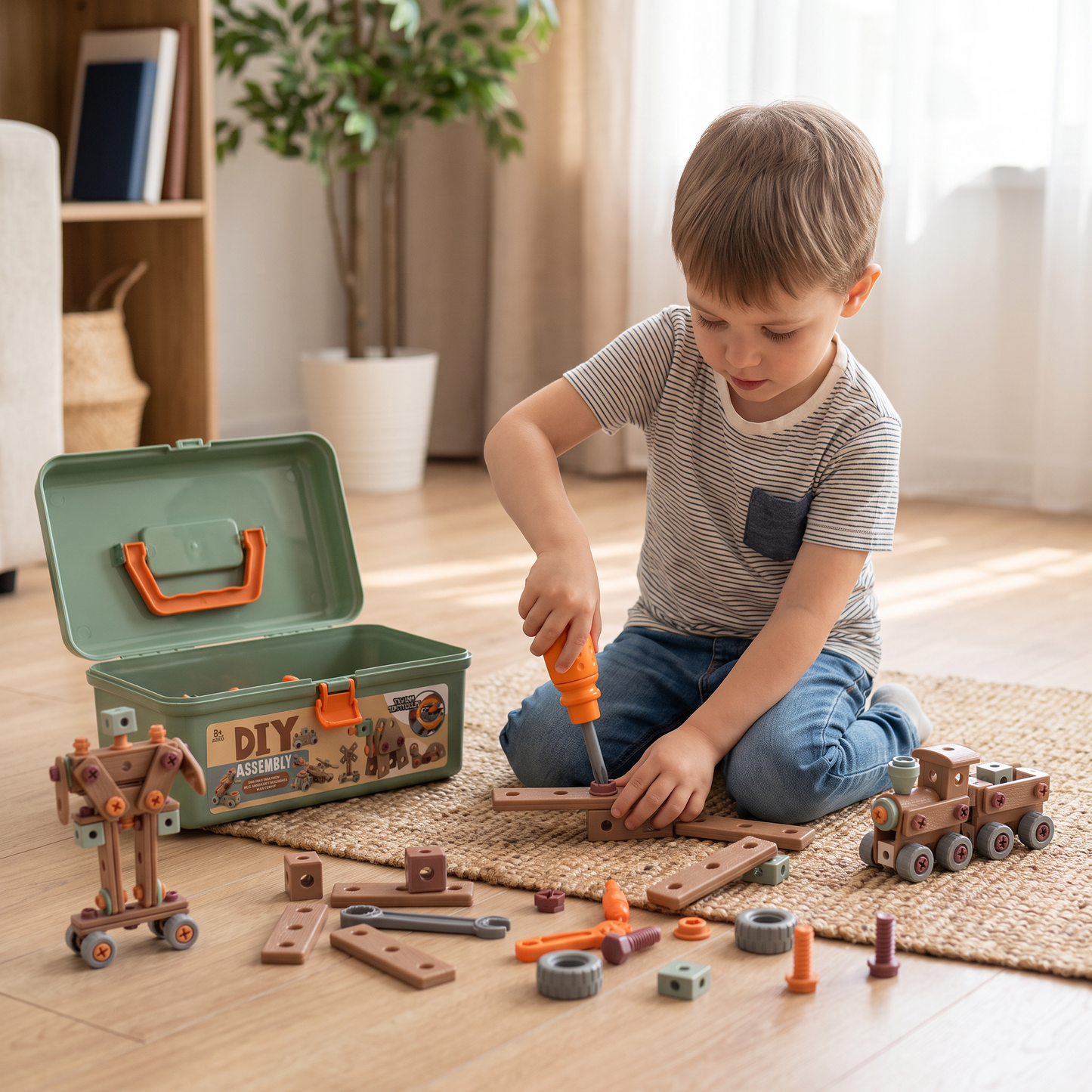 144-Piece Kids Tool Set with Drill & Toolbox – STEM Montessori Construction Kit