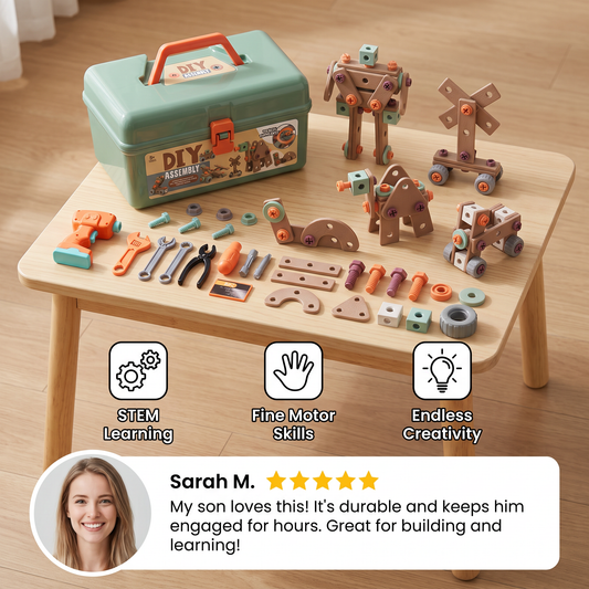 144-Piece Kids Tool Set with Drill & Toolbox – STEM Montessori Construction Kit