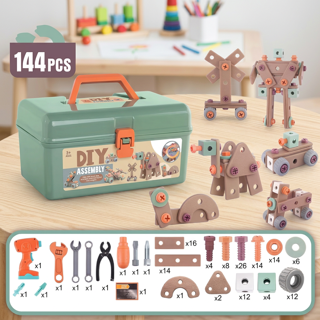 144-Piece Kids Tool Set with Drill & Toolbox – STEM Montessori Construction Kit
