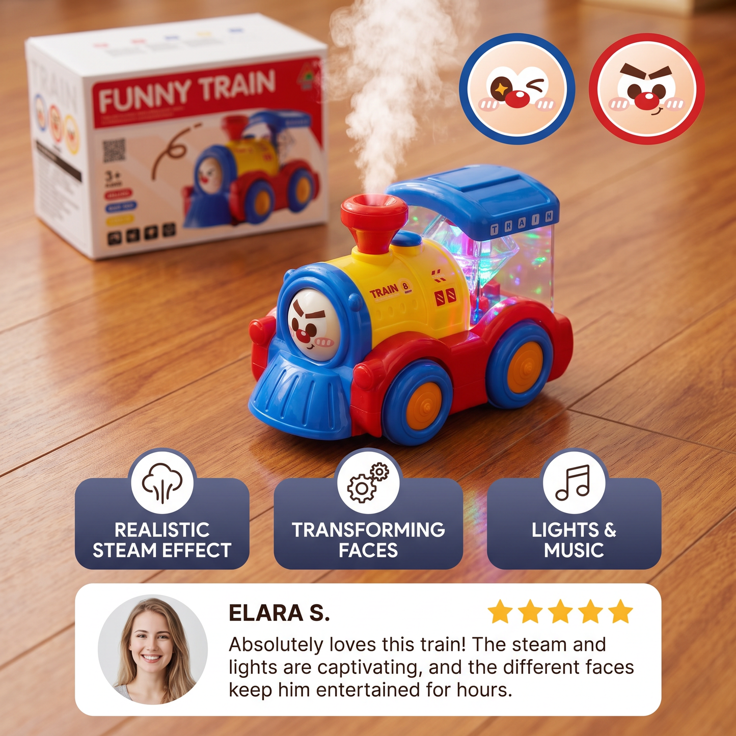 Transforming Train Toy with Steam, Lights & Music